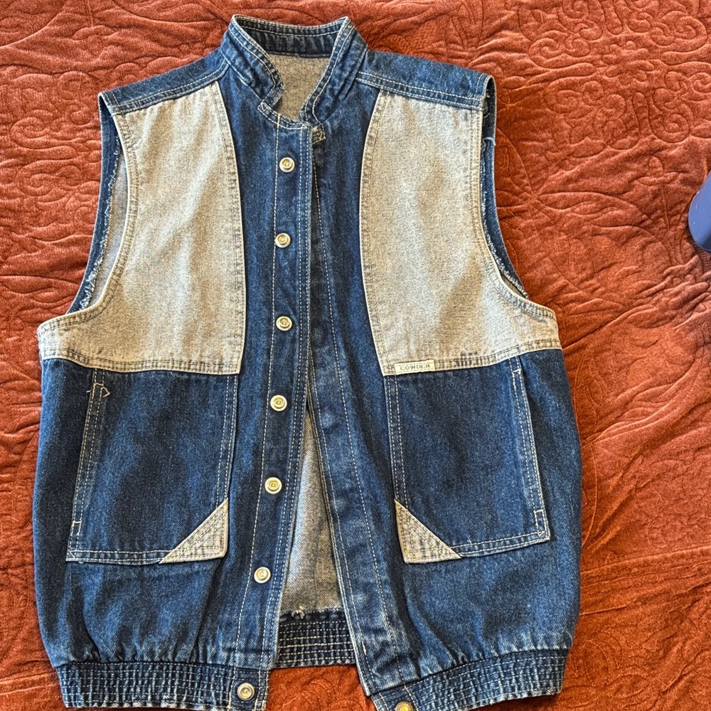 Vintage Two-Tone Denim cowden Vest with Button Closure